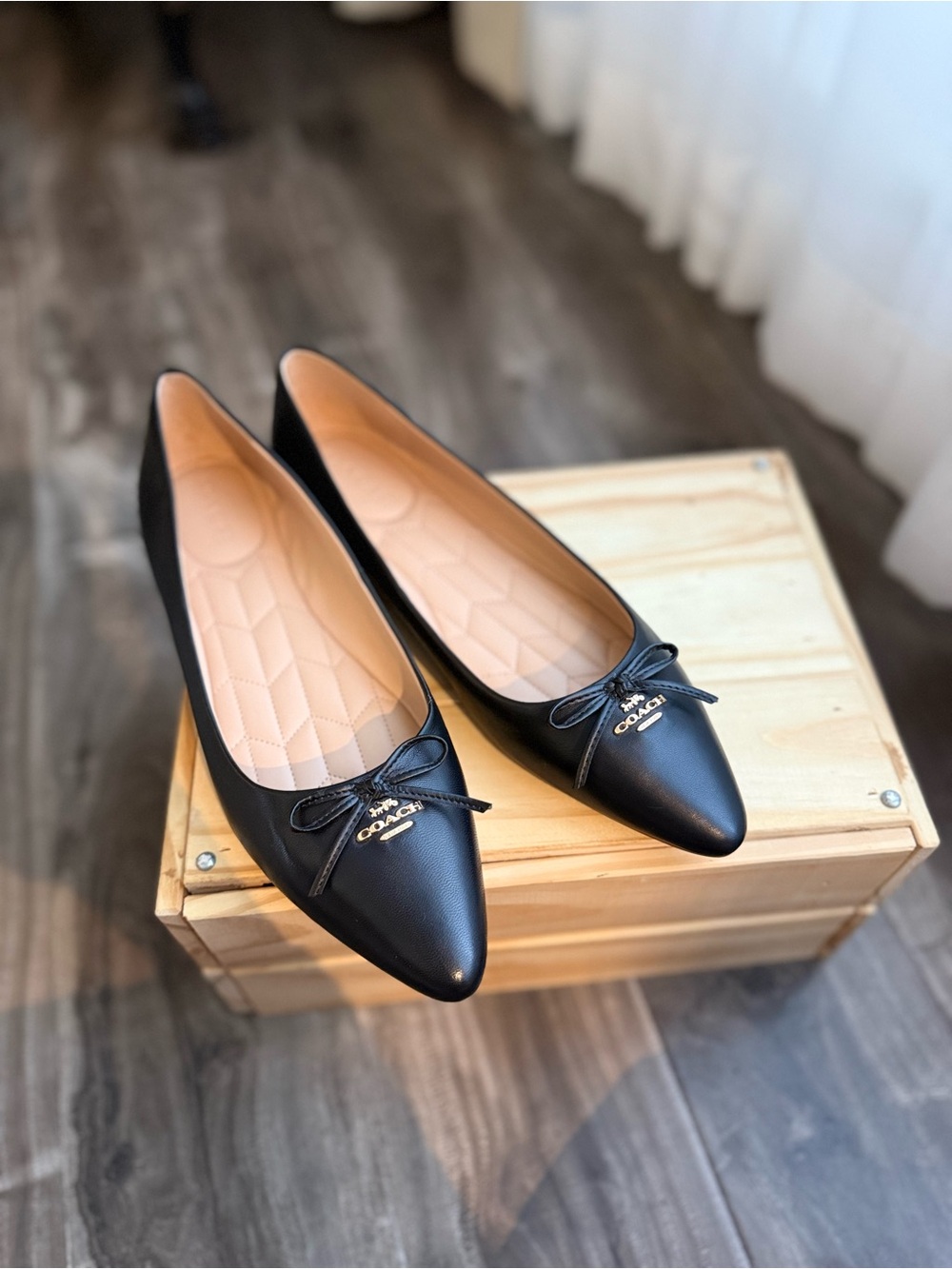 NEW Coach Black Leather Pointed Toe Ballet Flats – Sz 10 / 40.5